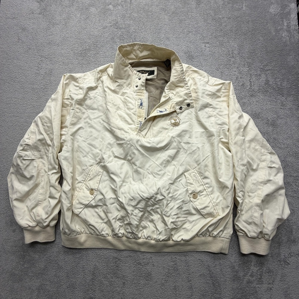 Bobby Jones Pebble Beach Jacket Mens XL‎ Cream Silk Golf Windbreaker Pullover